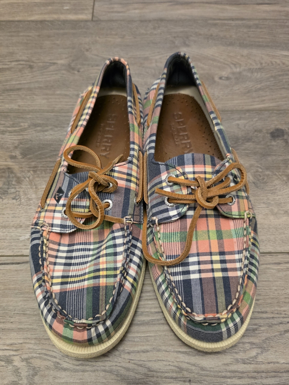 Sperry Multicolor Plaid Boat Shoes with Brown Laces